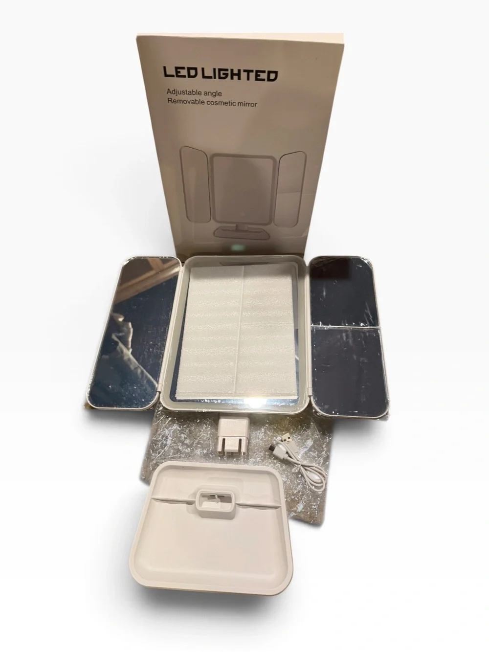 NWT LED Lighted Trifold Makeup Mirror Adjustable Cosmetic Vanity Mirror
